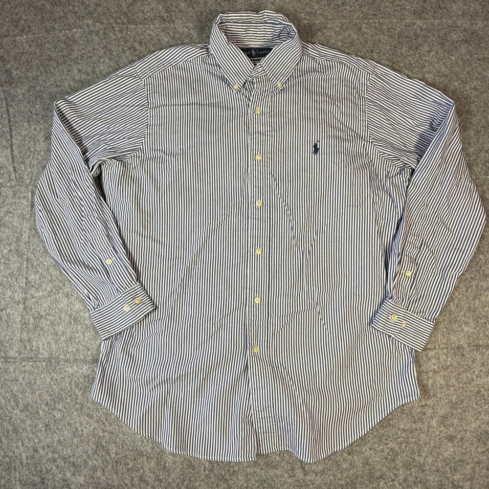 Ralph Lauren Button Down Shirt Mens 15.5 32/33 Blue White Striped Classic Fit